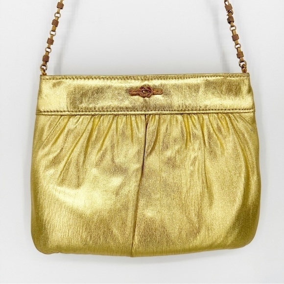 Vintage 60s Gold Lame Evening Chain Clutch Purse - Picture 2 of 6